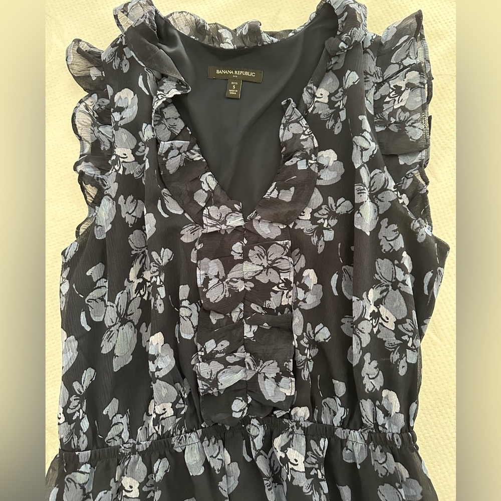 Banana republic maxi navy blue floral dress size petite S - Picture 3 of 5